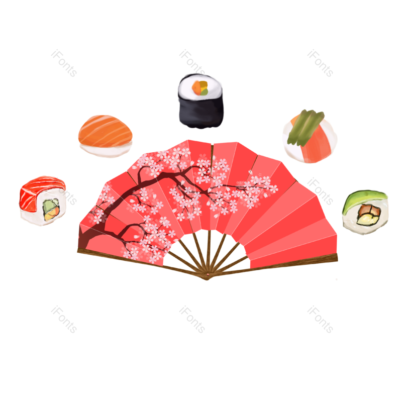 扇子图片,插画风元素,美味PNG,寿司免抠素材